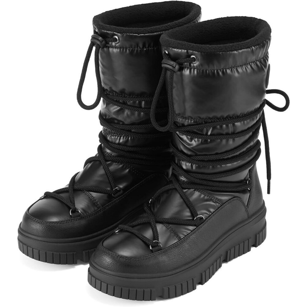 Women Black Waterproof Fleece Lined Rain Boots for Winter Cold Weather - Picture 8 of 8